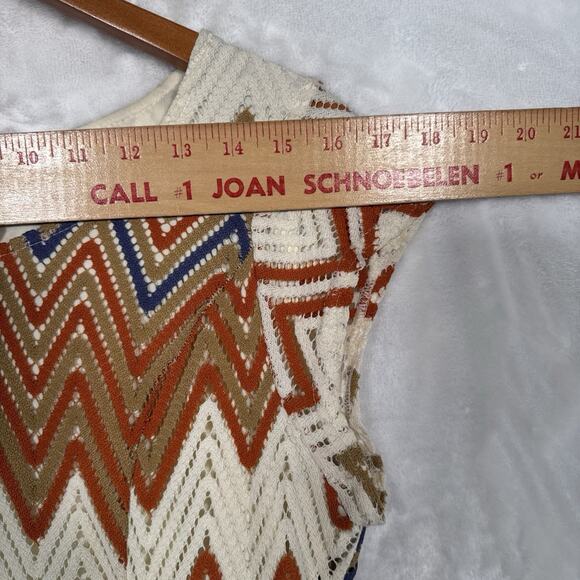 Sharagano Chevron Crochet Stitch Dress 6 Cap Sleeves Retro Boho 70's Earthy - Picture 8 of 11